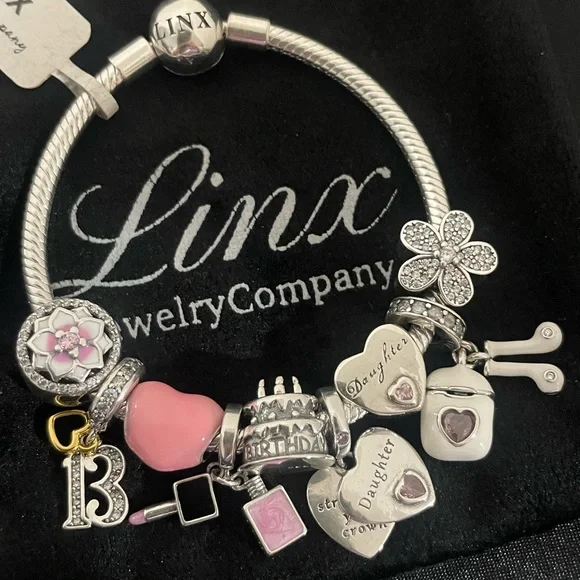 Linx Snake Chain Bracelet with Daughter and 13th Birthday Themed Charms - Picture 6 of 9